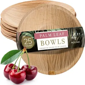 Products 445026432481 Palm Leaf Disposable Party Bowls 4 Inch - 25 Pack Compostable Elegant Bamboo Loo