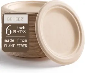 Products 445036671658 6 Inch Round Heavy Duty Natural Bagasse Fiber Disposable Plates Eco-friendly &