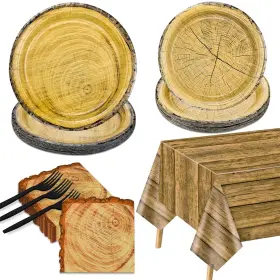 Ptecdrots 624153854916 81 Pcs Wood Grain Party Decorations For 20 Wooden Paper Plates Napkin Sets