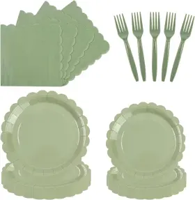 Puevenyi-96pcs-huabian Puevenyi 96pcs Sage Green Paper Plates And Napkins 24 Guest 9inch