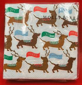 Punch Studio 14126 Molly And Rex Caspari Pack Of Christmas Cocktail Napkins Dogs Cars