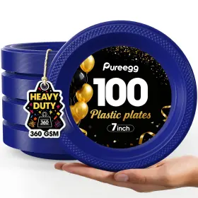 Us.pep0pz001 Pureegg 7-inch Dark Blue Plastic Dessert Plates 100-count Disposable Party