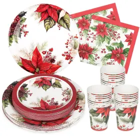 Purhapfre0sd01 Purhapfre Christmas Paper Plates Poinsettia Flower Napkins Cups Christ