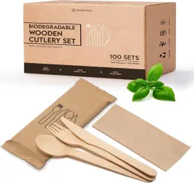 Wc300p Purpleclay 850029977209 Disposable Wooden Utensils Set 300 Pcs Individually Packed