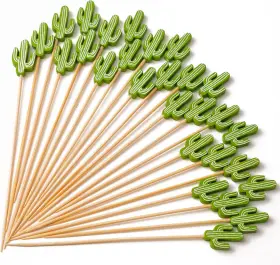 Putwo 756244669021 Cocktail Picks Handmade Bamboo Toothpicks 100pcs 4.7 Inch In Green Cacti
