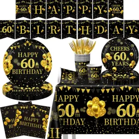 Pymurod 717025632610 60th Birthday Party Decorations Happy Plates And Napkins Tableclot