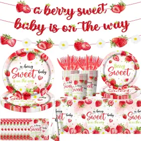Pymurod 717203048783 Strawberry Baby Shower Decorations Berry Sweet Plates Napkins Cups Tablecloth