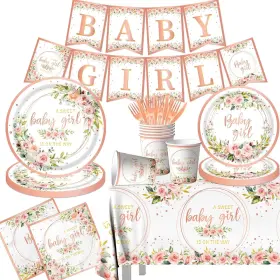 Pymurod 717225007096 Baby Girl Shower Decorations Floral Tableware Rose Gold