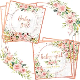 Pymurod 717225007157 40pcs Sweet Baby Girl Napkins Rose Gold Shower Disposable Waterc