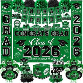 Pymurod 717639869693 Graduation Decorations 2026 Green Party Decor Set With Congrats Grad Banner