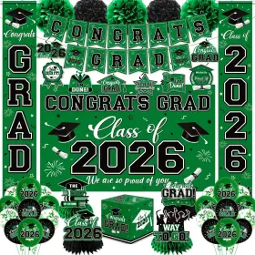 Pymurod 717639869693 Graduation Decorations 2026 Green Party Decor Set With Congrats Grad Banner