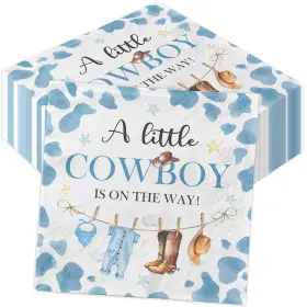 Pymurod 762704572756 Cowboy Baby Shower Decorations-40pcs Little Napkins Blue
