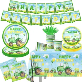 Pymurod 770642445513 142pcs Tractor Birthday Party Decorations Green Paper Tableware Inclu
