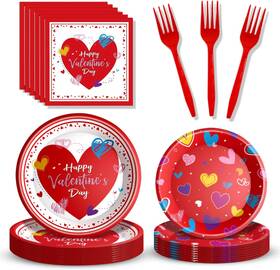 Qdirdec 313099882885 96pcs Valentines Day Party Supplies Lovely Heart Plates And Napkins For Valenti