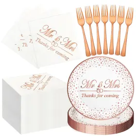 Yui-qeeenar-170 Qeeenar 150 Pcs Bridal Shower Rose Gold Party Supplies Napkins Plates Forks Tableware Di