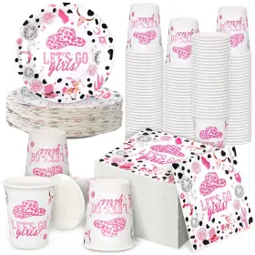 Yui-qeeenar-419 Qeeenar 150 Pcs Lets Go Girls Party Decor Supplies Pink Disco Cowgirl Decorati
