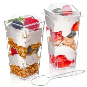 Qeirudu 723929817800 3 Oz Mini Dessert Cups With Lids And Spoons 50 Pack Plastic Parfait