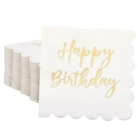 Qilery-fdghg3 Qilery 100 Pack Happy Birthday Napkins Bulk Scalloped Disposable Cocktail