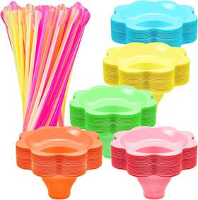 Qinsihwn 445051852827 200 Pcs Colorful Snow Cone Cups With Spoon Straws Flower Shaped Ice Cream Cup Pl