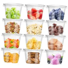 Qinsihwn 799708866536 100 Pcs 8 Oz Disposable Plastic Cups With Flat Lids Clear Portion