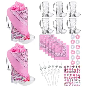 Hou-qinyoung-1059 Qinyoung 82 Pcs Cowgirl Party Favors 17 Oz Plastic Cowboy Boot Cups With Stickers Disc