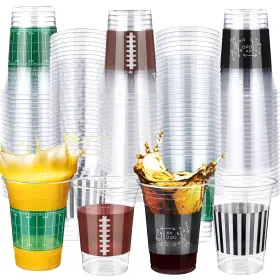 Qinyoung-pacu-0689 Qinyoung 100 Pcs 16oz Football Party Decorations Tailgate Plastic Disposable Cle