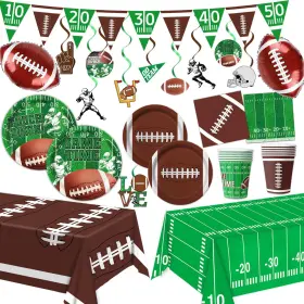 Qiyanpax 744110047332 Football Party Supplies Kit - Includes Plates Napkins Cups Banner Hanging Sw