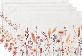 Dp-6423-fpm-rt-4 Qiyi Boho Placemats Set Of 4 12x18 Inch Linen Autumn Wildflowers