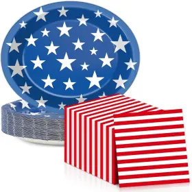Qb0300 Qoubai Patriotic Oval Paper Plates 11inch 4th Of July American Flag Plate And