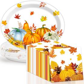 Qoubai Qb0378 Thanksgiving Fall Party Oval Paper Plates 11inch Large Watercolor Maple Leave