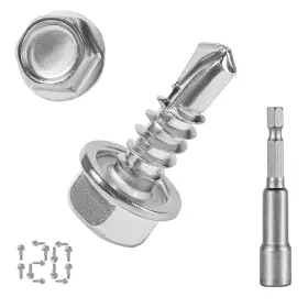 Qsj 726085021159 120pcs #8 X 1/2 Inch Stainless Steel Hex Washer Head Sheet Metal Screws