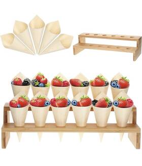 Queekay 8394 Wooden Cone Holder Stand Display Rack 12 Holes With 100 Cones Brown