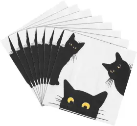 Quera123 445020952978 50 Pack Halloween Black Cat Paper Napkins Disposable Party Table Decorations