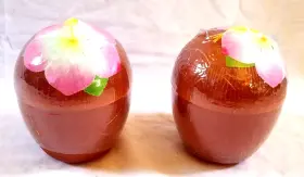 Scf-0005 Quick-draw 2 Coconut Cups And Flower Straws Hawaiian Lei Hula Party Cocktail Punch Drinking