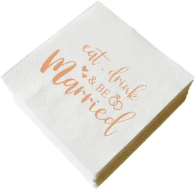 Qxqxba-732 Qxqxba 744110794960 Eat Drink And Be Married Cocktail Napkins 50 Pcs White Rose Gold Party Paper