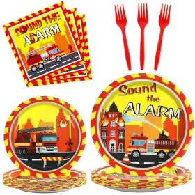 Qy0002 Qyeahkj 100 Pcs Firetruck Birthday Party Decorations Fireman Plates And Napkins For F