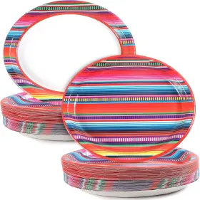 Qy0131 Qyeahkj 50 Pcs Mexican Fiesta Oval Paper Plates Large 11 Inch Disposable Cinco De Mayo Fiest