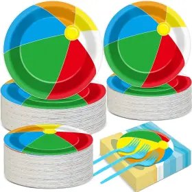 Qy0211 Qyeahkj 50 Guests Beach Ball Party Plates And Napkins Tableware Set Summer Pool