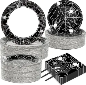 Qy0364 Qyeahkj 50 Guests Halloween Spider Web Party Plates And Napkins Supplies