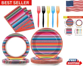 Qy0614 Qyeahkj 100pcs Mexican Serape Fiesta Party Plates And Napkins Supplies Colorful