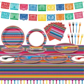 Qy0841 Qyeahkj 119 Pcs Mexican Fiesta Party Supplies Set Includes Mexico Serape Plates Na
