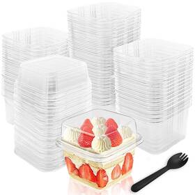 Qyyiguf 533gujag 100 Pcs Plastic Dessert Cups With Lids And Spoons 8oz Square Parfait Disposable