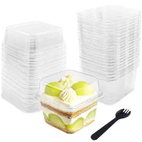 Qyyiguf 744581592683 50 Pcs 8oz Plastic Dessert Cups With Lids And Spoons Square Parfait Disp