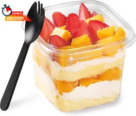 Sg41 Qyyiguf 50 Pcs 12oz Plastic Dessert Cups With Lids And Spoons Square Parfait Dispos