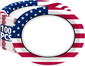 Lk-704platesoval100-1 Qzyl 100 Count Disposable Plates 12.2 X 10.2 Inches Oval 4th Of July In