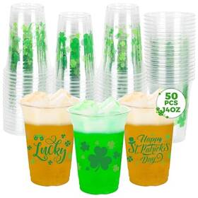 Qzyl St-cups50 50 Pcs St Patricks Day Cups 14 Oz 14oz 50pcs