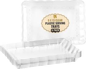 R-kay 313044057054 6 Pack Clear Plastic Serving Trays For Party 9 X 13 Inch - Heavy Duty T