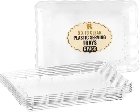 R-kay 313044057054 6 Pack Clear Plastic Serving Trays For Party 9 X 13 Inch - Heavy Duty T R-kay 313044057054 6 Pack Clear Plastic Serving Trays For Party 9 X 13 Inch - Heavy Duty T