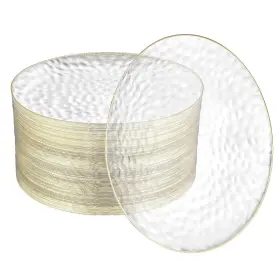 R-kay 702367654437 100 Pack 10 Inch Clear Plastic Plates For Wedding - Hammered Gold Rimmed Stur