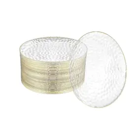 R-kay 702367654444 100 Pack 7 Inch Clear Plastic Plates - Hammered Gold Rimmed Sturdy Durable A
